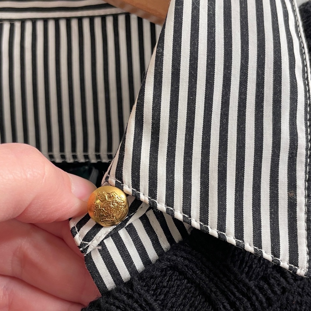 Ralph Lauren Polo Black & Cream Striped Layered Bullion Patched Sweater Size PL - Picture 6 of 17